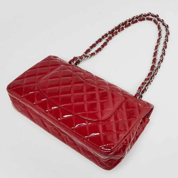 Chanel Red Quilted Patent Leather Classic Medium Double Flap Bag - Picture 7 of 11